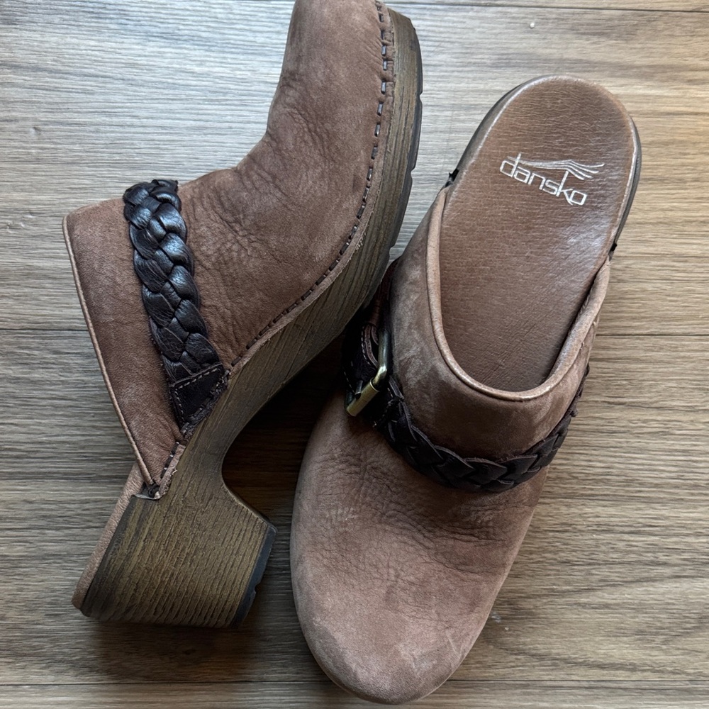 Dansko Tan Leather Women's Mules with Braided Strap